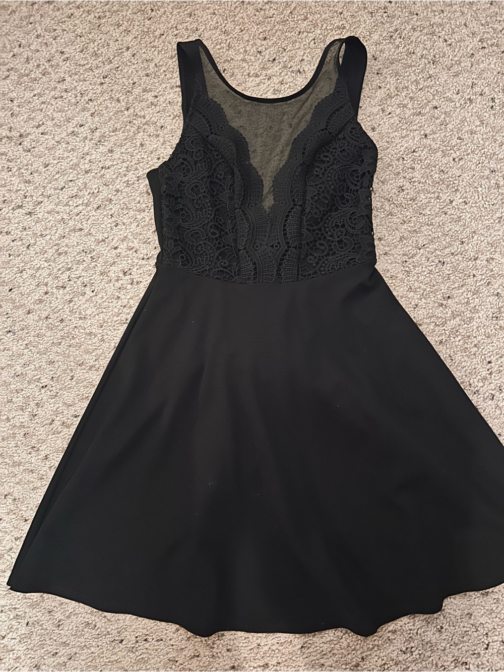 Lulus Black Lace Bodice A-Line Dress small